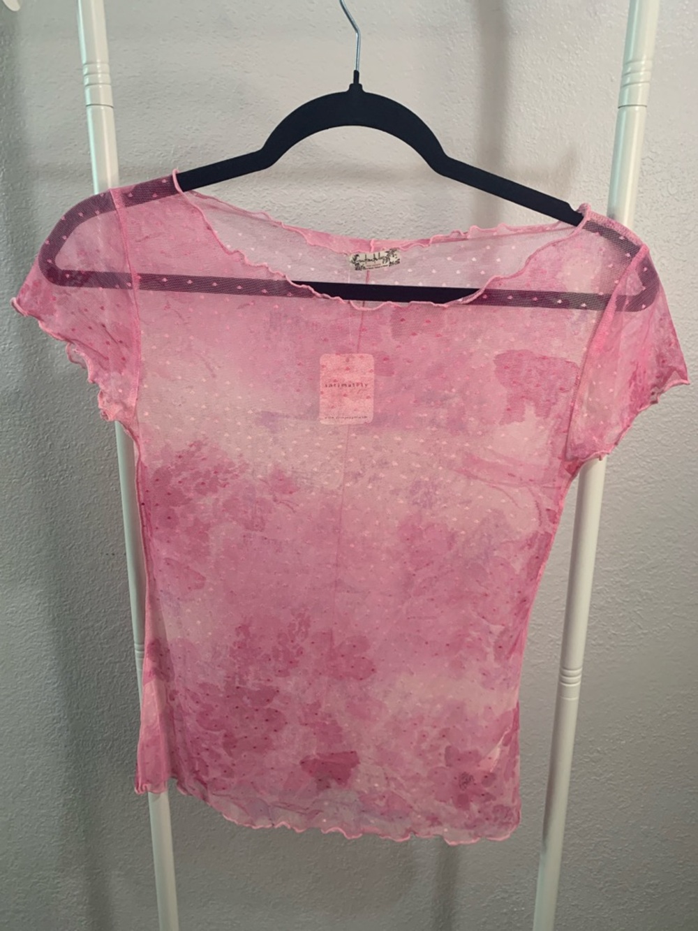 Free People Pink Sheer Floral Mesh Tee